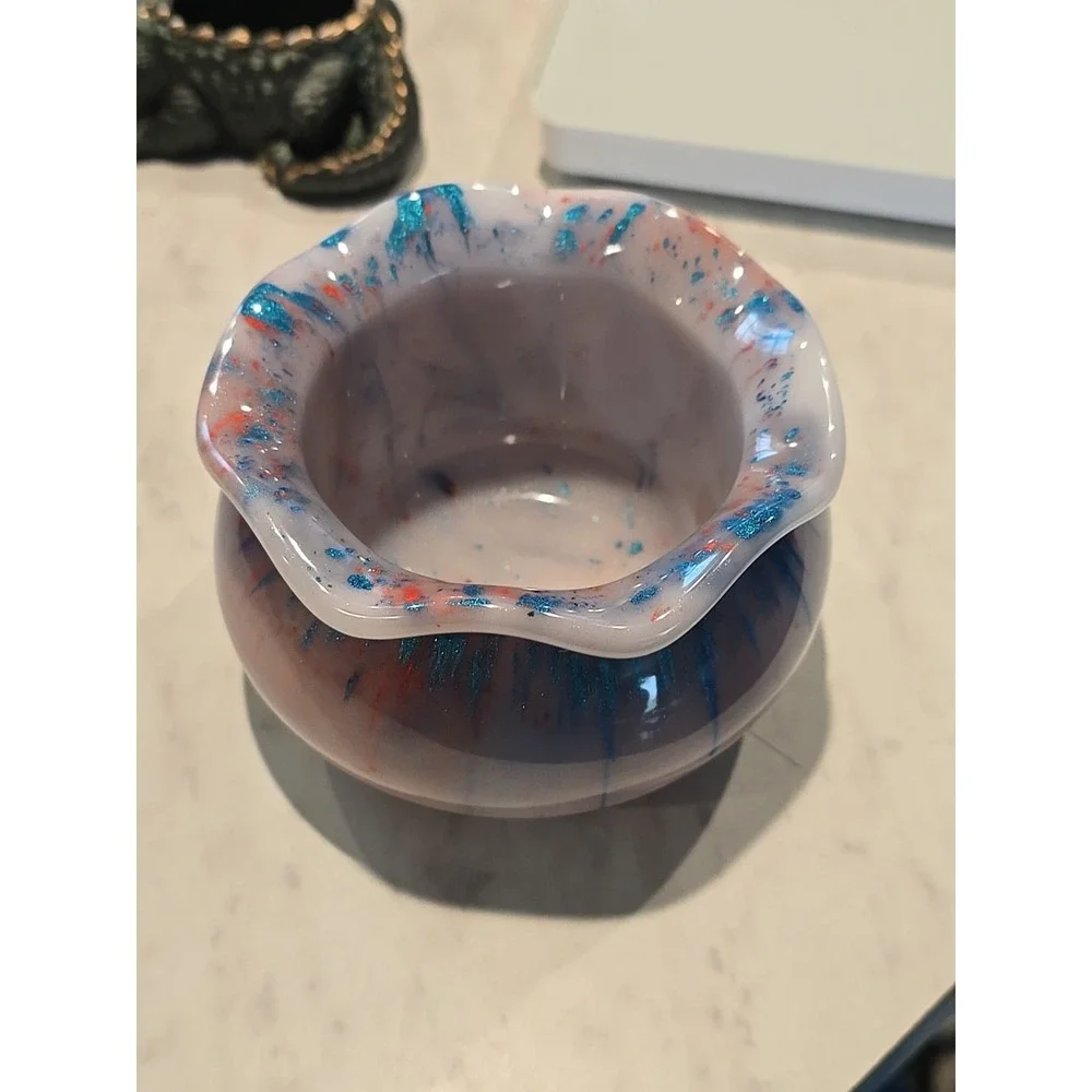 Wavy Edge Resin Handmade Bowl‎ Pink Blue Red White  616